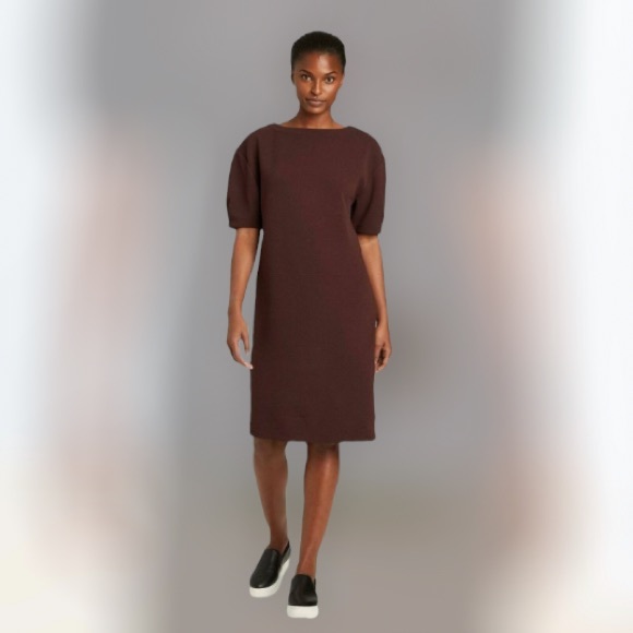Prologue Dresses & Skirts - Textured Burgundy/Brown Puff Sleeve Dress